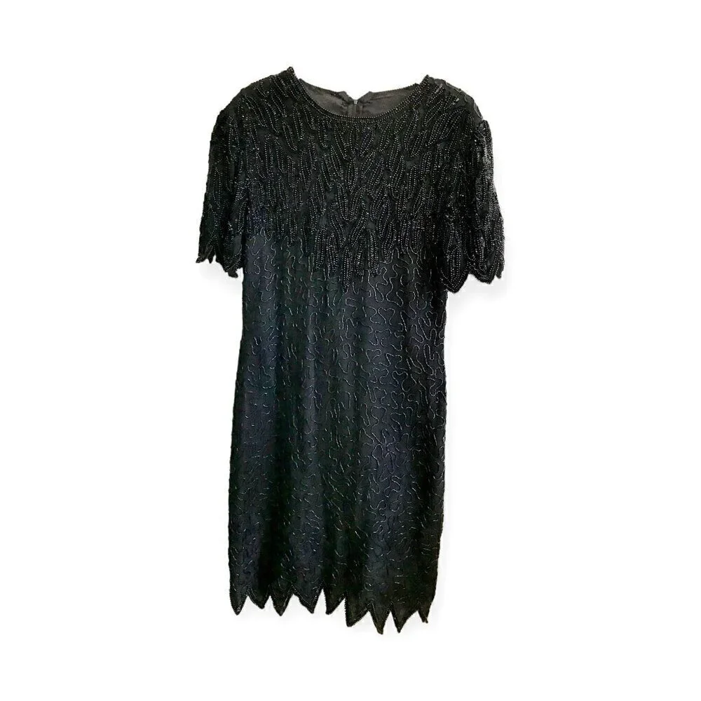 Vintage | Dresses | Vintage Dress Black Beaded Midi Dress